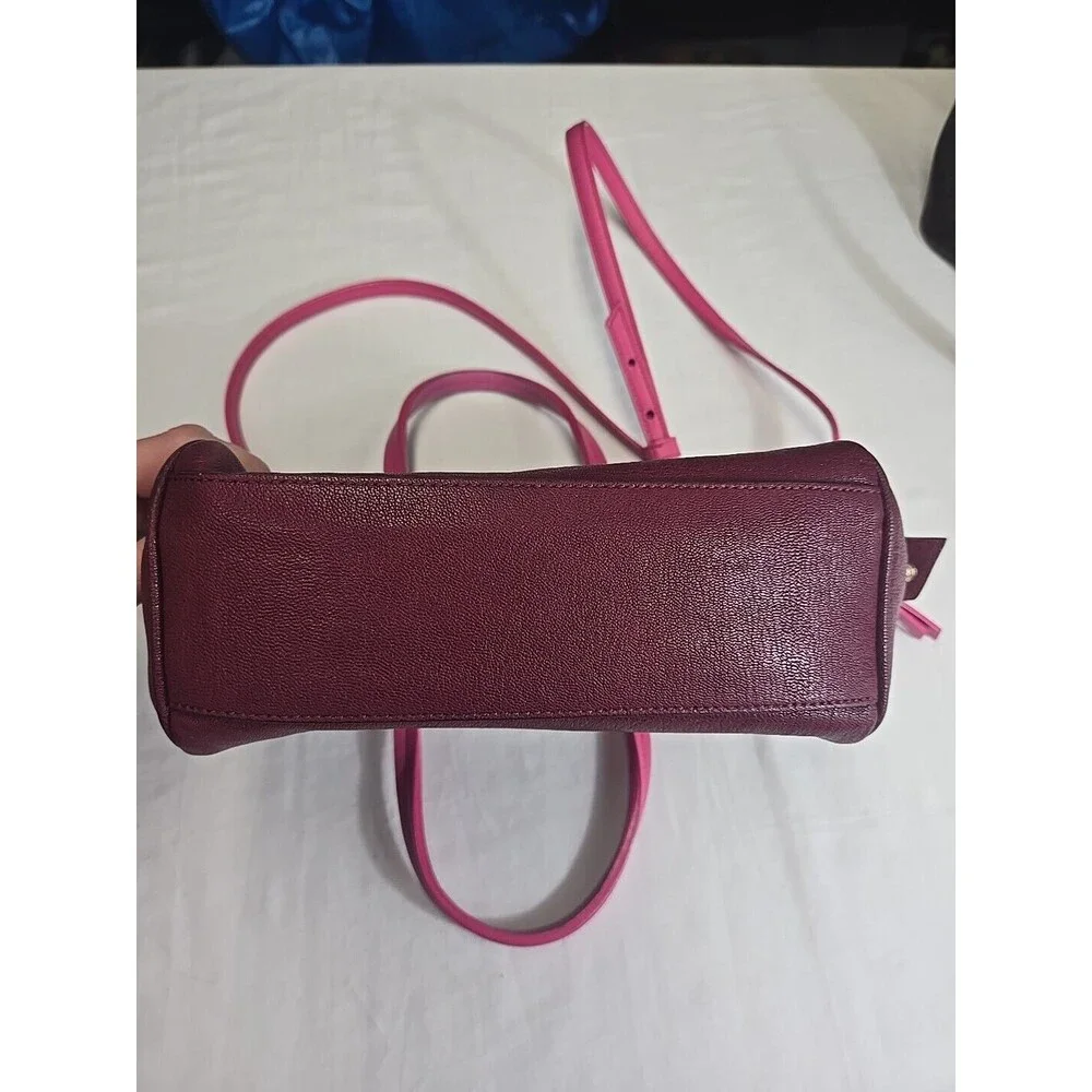 Cole Haan LINLEY Magenta Suede Leather Small Satchel Bag Purse Pink Gold Hardwar